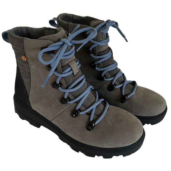 Bogs Holly Lace-up Waterproof Grey Leather Boots Hiking Women's Size 7 NWOT - Picture 2 of 10